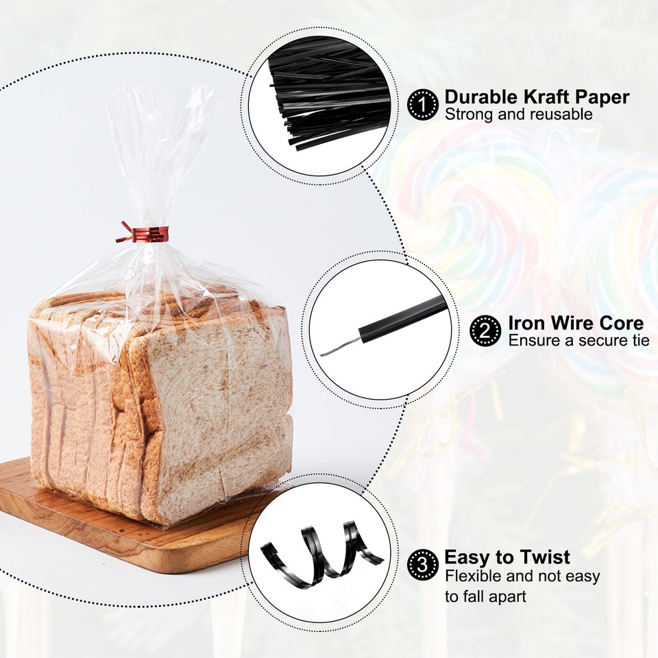 800pcs Bag Twist Ties 4.7" Reusable Plastic Twist Ties for Bread, Black