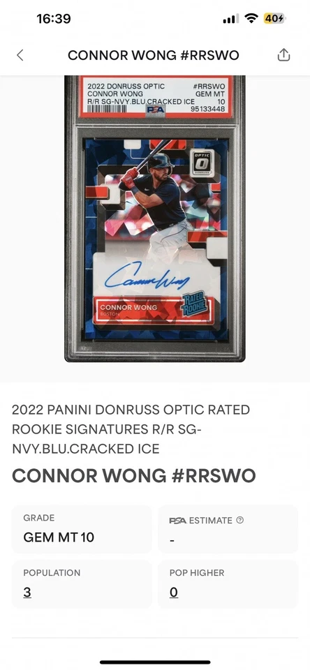 2022 Donruss Optic Connor Wong Auto Blue Cracked Ice /35 FOTL RC PSA 10 Pop 3 - Image 4 of 4