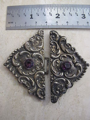 Antique Art Nouveau Sterling & Gemstone Belt Buckle Antique Frank M Whiting Sterling Silver Art Nouveau Belt  main image 4