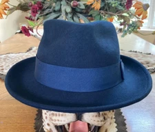 SCALA * MENS NAVY BLUE WOOL FEDORA HAT * 1 XL * NEW CRUSHABLE PORK PIE 4 SEASONS