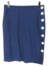 SK15403- RALPH LAUREN Women's 96 Wool Pencil Skirt Buttoned Side Blue Size 2P
