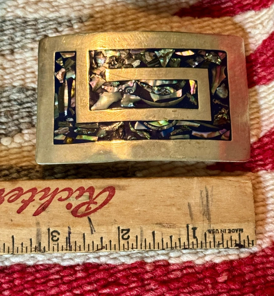 Hebilla de cinturón de abulón vintage de plata .500 de México, 2"x3", apertura 1,75" Foto 4 de 4