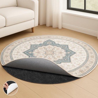 Dual Surface 8' Round Rug Pad, Waterproof 1/8'' Thick Felt + Rubber Backing, N...
