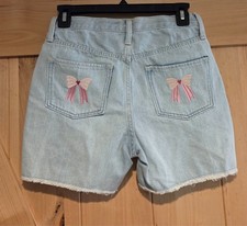 Old Navy Girls 12 Jean Shorts Slouchy Straight Cut Off Embroidered Pink Bow