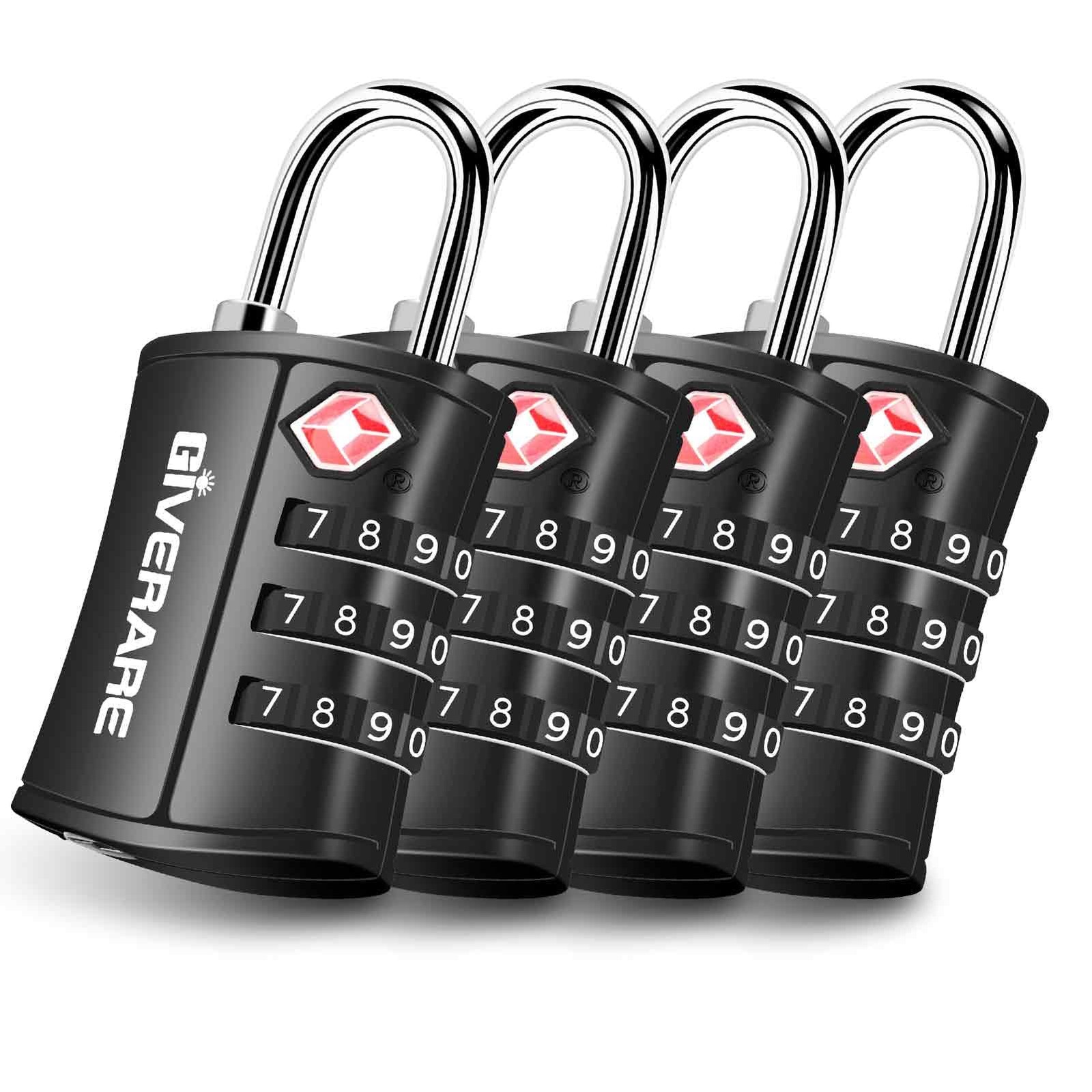 4 Pack TSA Approved Travel Luggage Locks, Combination Lock Small, Black