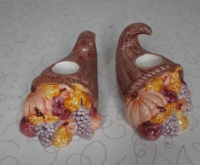 Cornucopia Candle Holders Set of 2 Ceramic