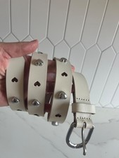 Lucky Brand White Cream Cutout Heart Studded Leather Belt Cream Chic Bohemian M