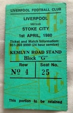 1-4-1980 League Liverpool v Stoke City Ticket Stub