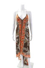 Nicole Miller Collection Womens Silk V Neck Abstract Print Sundress Brown Size 4