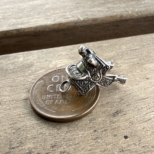 Sterling Silver SADDLE Charm  Western Saddle ~ 3D ~ VINTAGE - B9-5