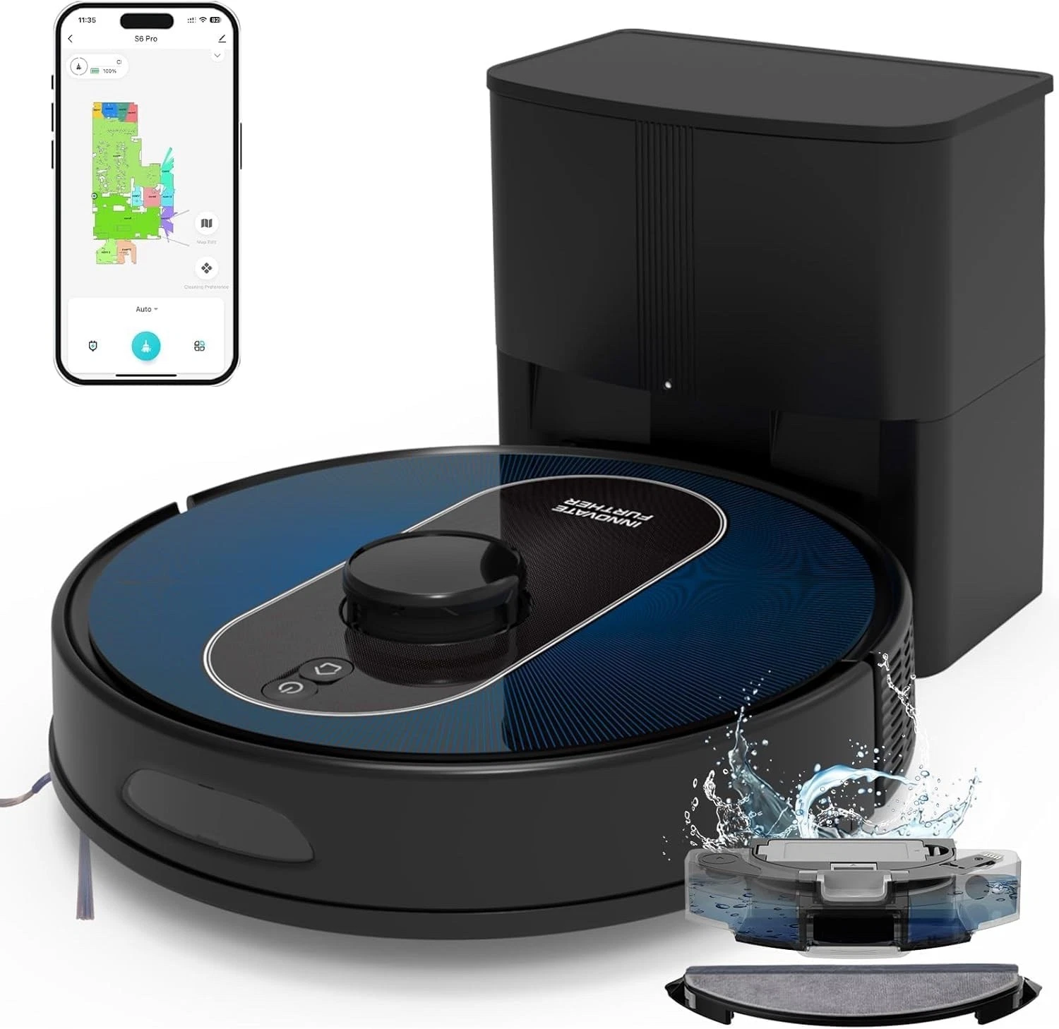 3 IN 1 Robot Vacuum Cleaner with Mop, 6000Pa Strong Suction with PreciSense LiDA