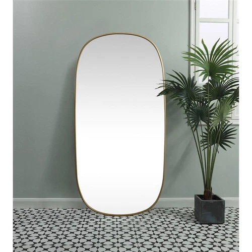 Elegant Decor Brynn 30x60" Oval Modern Metal Wall-Mounted Mirror in Brass - Picture 2 of 11