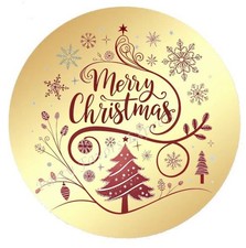 MERRY CHRISTMAS GOLD FOIL ENVELOPE SEALS LABELS STICKERS PARTY FAVORS