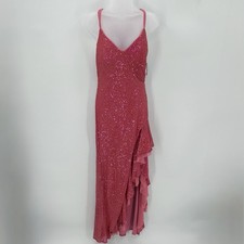 Morgan & Co Formal Dress Juniors Sz 1 Pink Sequin Prom Strappy Ruffle Slit READ