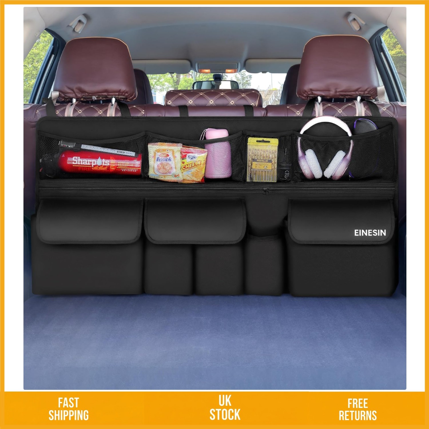 Large Capacity Hanging Car Boot Organiser 9 Pockets SUV Travel Bag 105x52cm