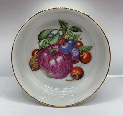 Vintage John Wagner & Sons Ramekin/Trinket Dish-fruit design with a gold trim