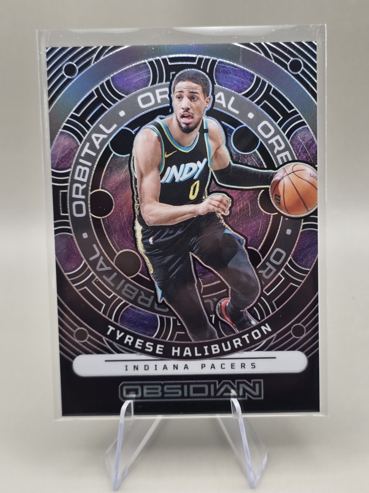 2023 Panini Obsidian Tyrese Haliburton #2 Orbital Electric Etch Purple Flood /99