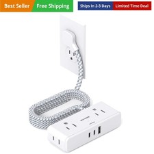 Flat Extension Cord 6Ft, 4 Outlets with 3 USB Ports, Side Outlet Extender