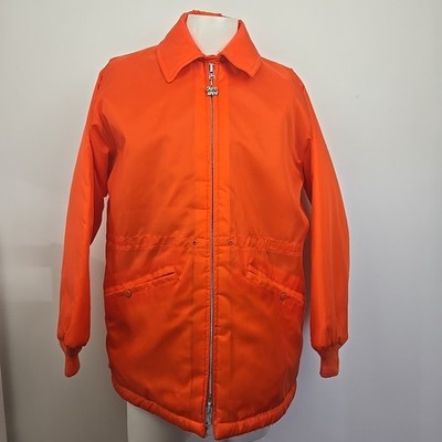 VTG 70s 80s West Wind Blaze Orange Sherpa Lined Jacket Talon Zip Men's M Hooded