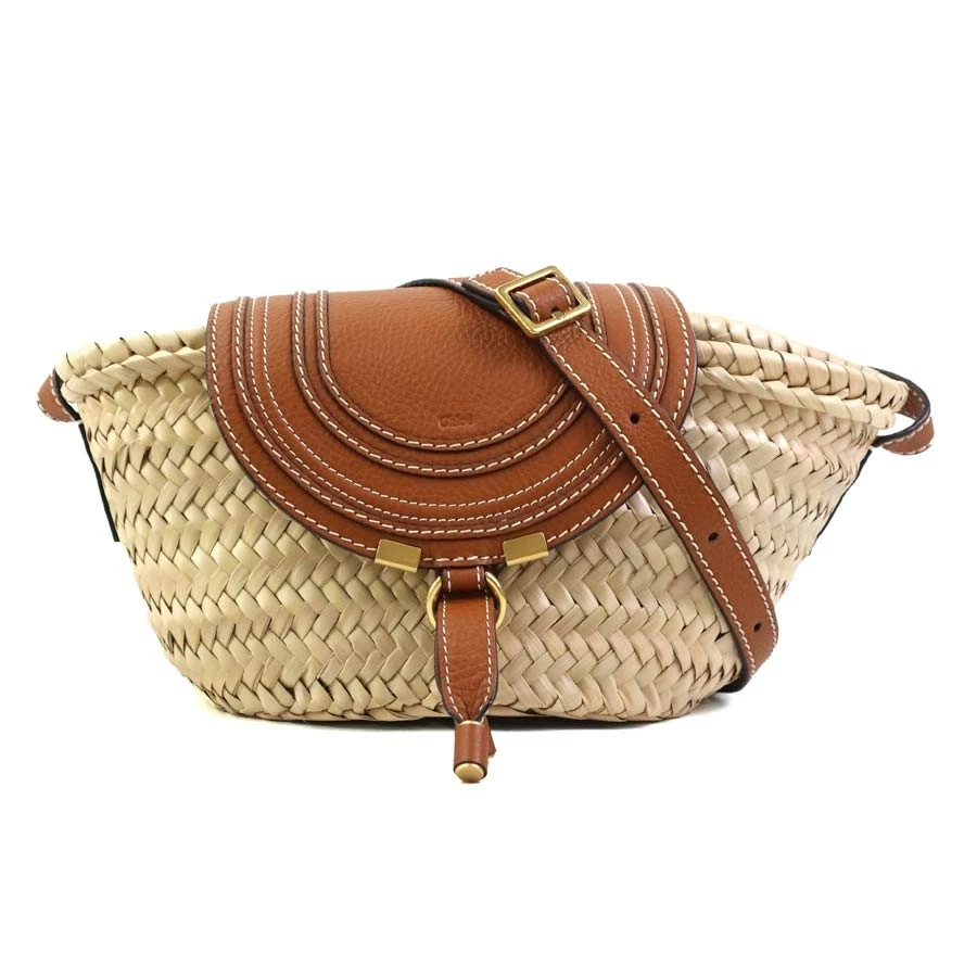 Chloe — Auth Chloe Shoulder Bag Brown/Natural Straw/Leather - 56207k