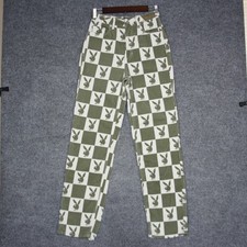 Playboy by PacSun Corduroy Checkerboard Pants Women Size 26 Green White