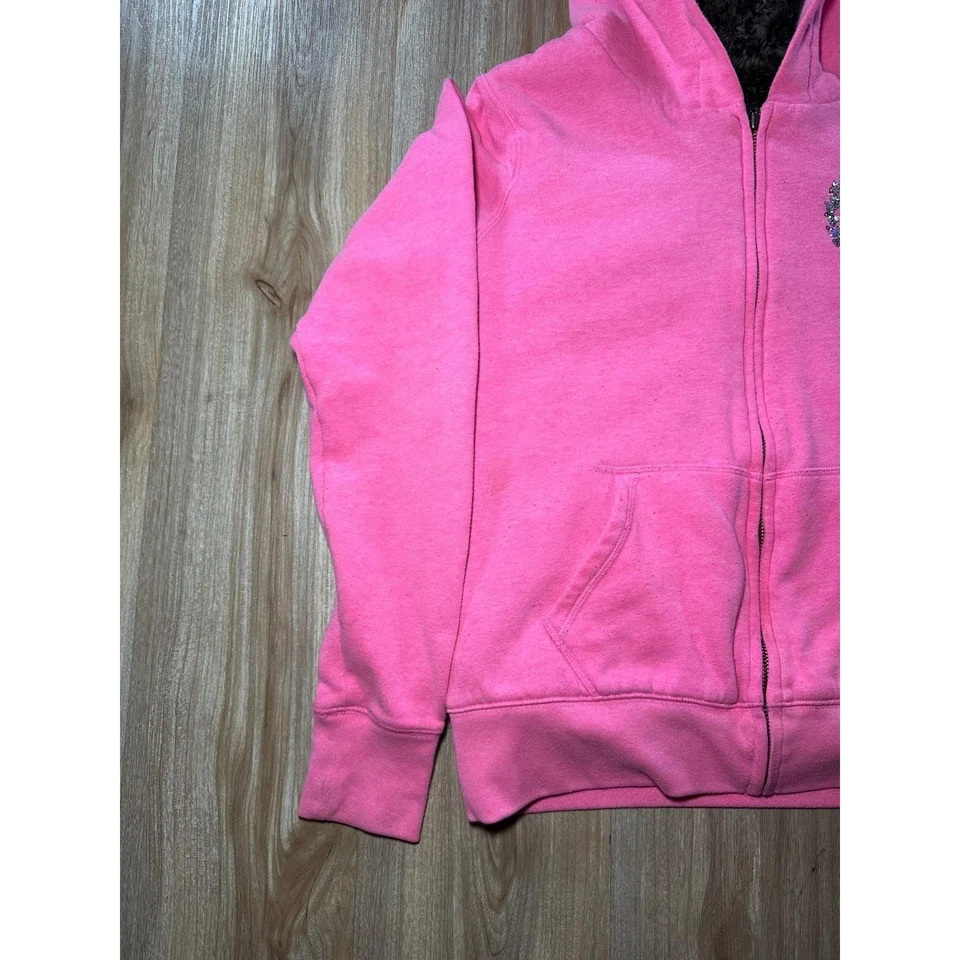 PINK Victoria Secret Full Zip Hoodie Jacket Faux Fur Lined Love Sequin Vintage - Image 4 of 4