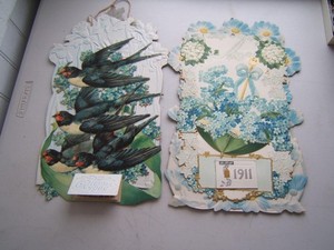 2 ANTIQUE VICTORIAN DIE-CUT CALENDARS 1909 &1911