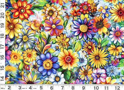 #ad #ad Yellow Purple Blue Flowers on Light Green Quilting Sewing Fabric by Yd #1120 DP $6.53