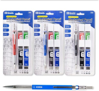 BAZIC 2.0mm Mechanical Lead Pencil with 4 Ceramic Lead Refills, HB 2B 4B 6B