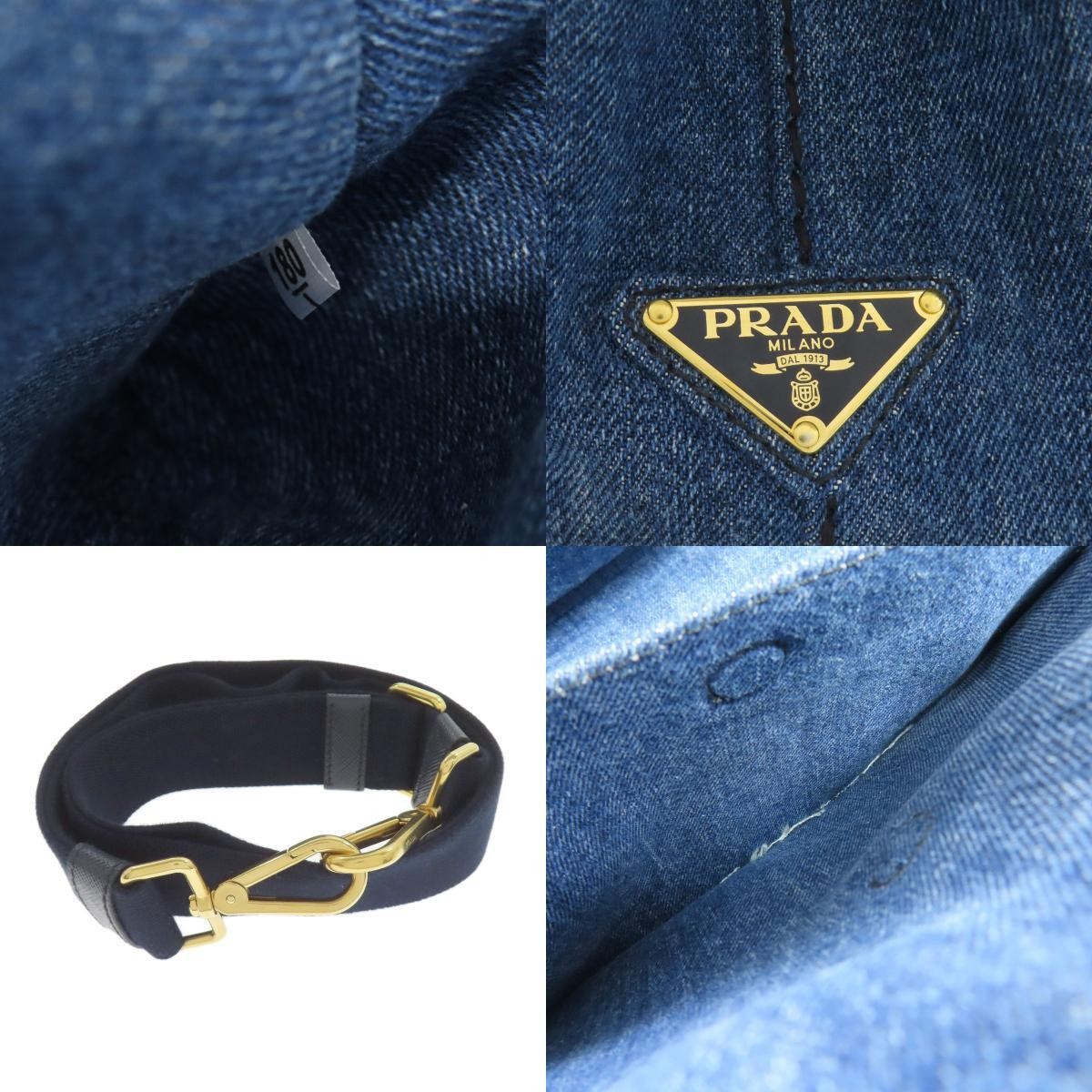 PRADA 1BG439 Canapa Mini 2WAY Tote Bag Denim Ladies Used from japan thumbnail 7