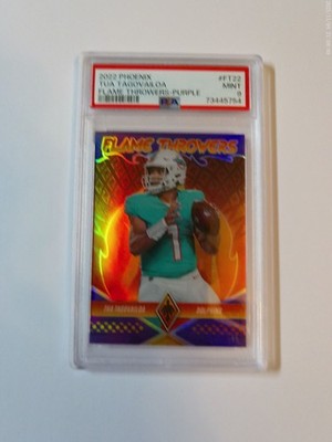 PSA 9 graded, 2022 Panini Phoenix Tua Tagovailoa Flame Throwers Purple 097/125
