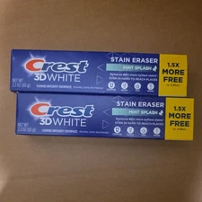 SET OF 2 Crest 3D White Stain Eraser Mint Splash Fluoride Toothpaste 2.3oz