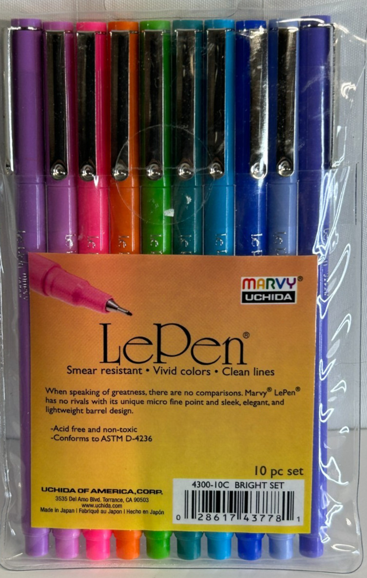LePen Marker 4300-10A Marvy Micro Fine Plastic Tip, Pack of 10 Bright Set