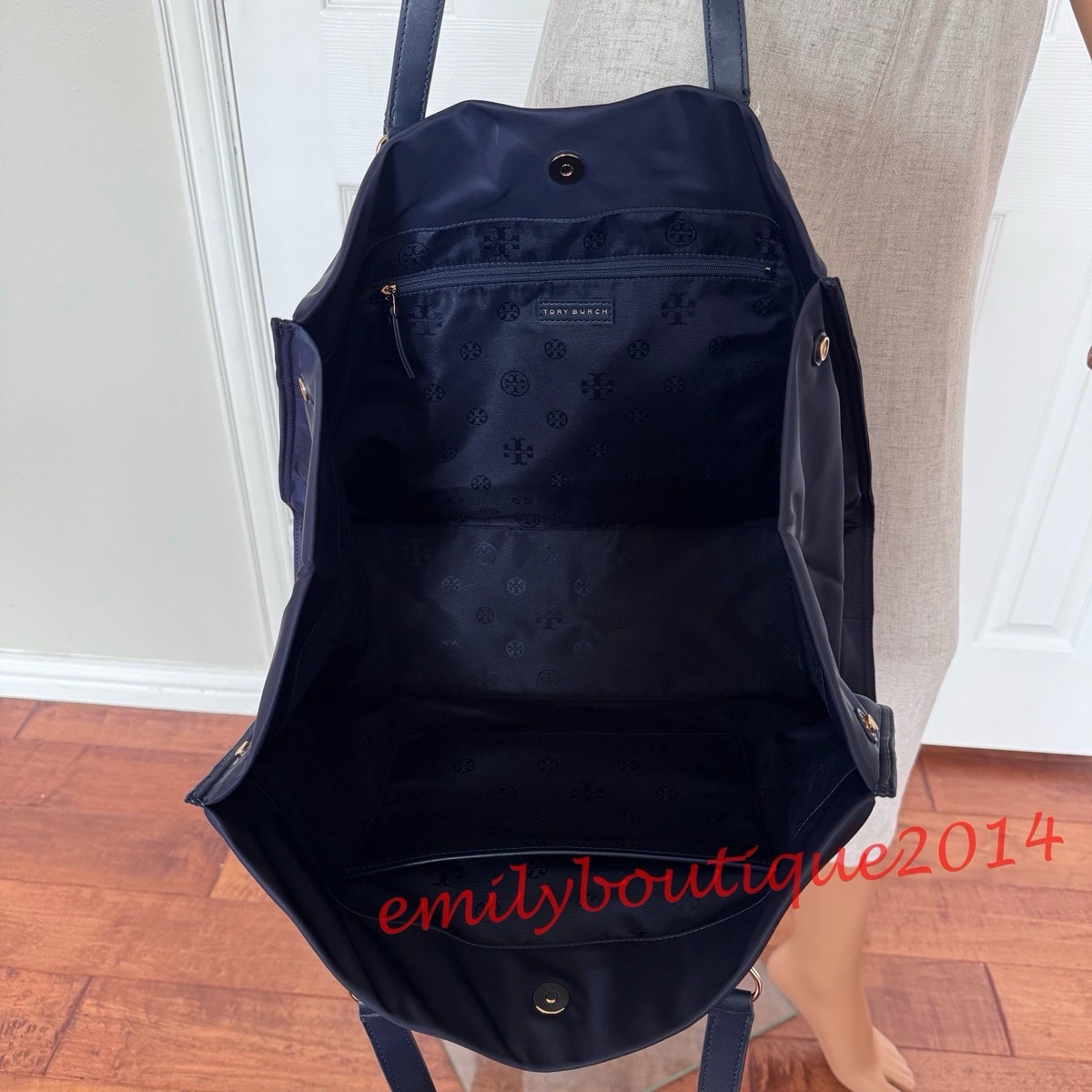 NWT Tory Burch 136144 Nylon Ella Tote Tory Navy Blue Large Bag | eBay