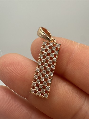14CT ROLLED Gold Pendant Hallmarked 585 RG Zircon Clustered Sparkly Gift Idea - Picture 2 of 5