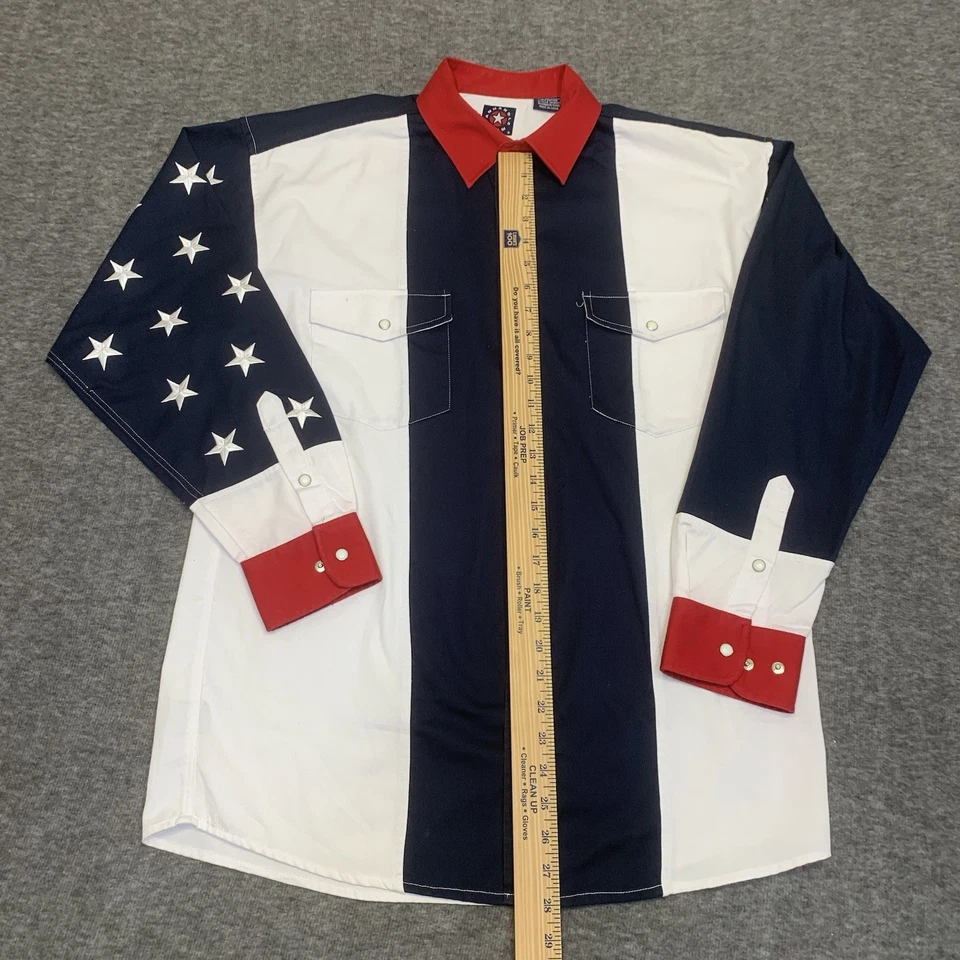 Рубашка мужская Panhandle тонкая на пуговицах вестерн родео средний размер американский флаг - Изображение 2 из 4
