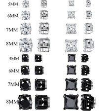 8Pcs Unisex CZ Stainless Steel Magnetic Clip-on Stud Non-Piercing Earrings