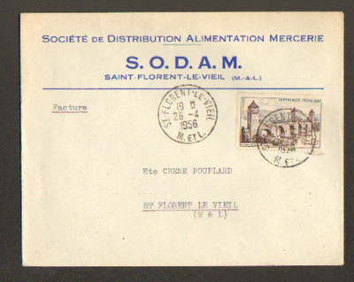 SAINT-FLORENT-le-VIEIL (49) MERCERIE en gros ''S.O.D.A.M.'' voyagée en 1956