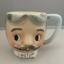 Vintage PY Japan Mustache Man Head 3D Face Ceramic mug cup