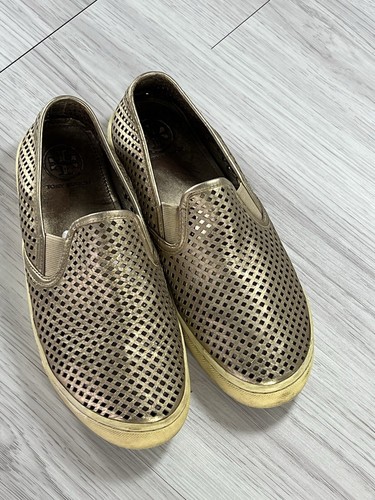 Zapatillas deportivas Tory Burch sin cordones de cuero dorado metálico talla 9 dorado brillante - Imagen 15 de 19