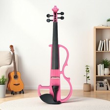 4/4 Full Size Beginner Silent Electric Violin Set - Pink Case Bow Headphones