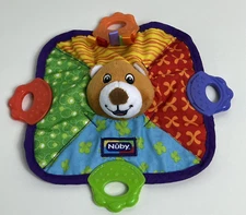Nuby Teddy Bear Teething Blankie Squeak Crinkle Comfort Teether Baby Gift Toy
