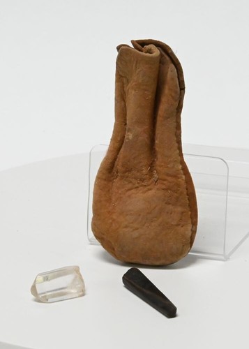 Southwestern Native Medicine Bag with 2 Quartz Stone Fetishes - Picture 2 of 3