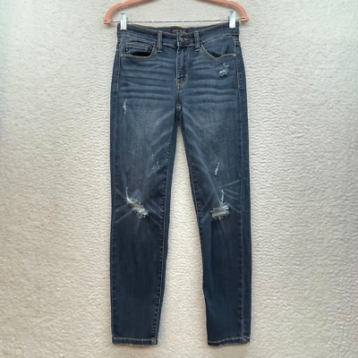 Judy Blue Jeans Womens 5/27 Blue Relaxed Fit Straight Distressed Cotton Stretch