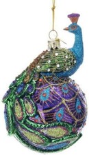 Kurt Adler Noble Gems Peacock Glass Ball Glass Christmas Ornament NB1345
