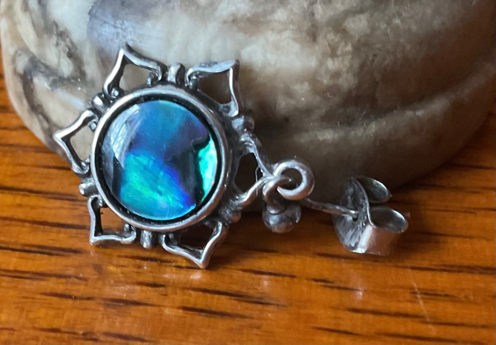 Solid 925 Sterling Silver Abalone Shell Earrings - image 2