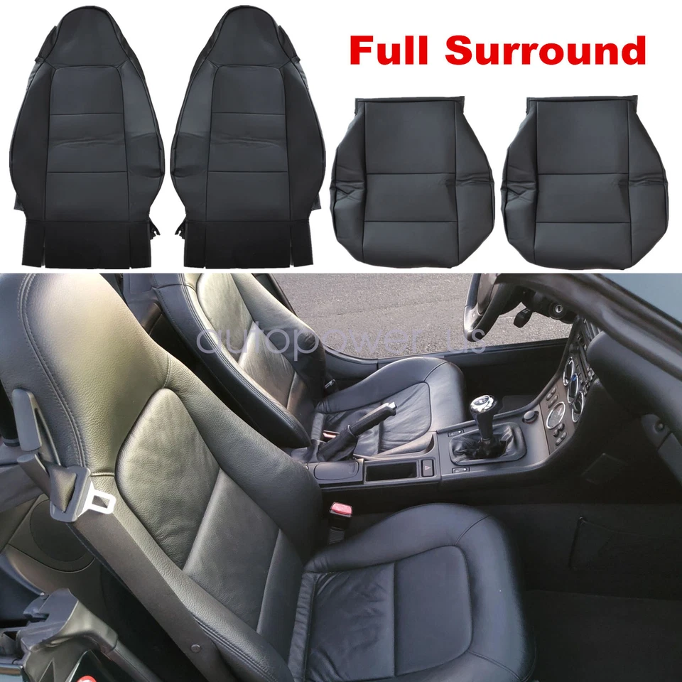 FUNDAS DE ASIENTO DELANTERAS DE CUERO NEGRAS PARA BMW Z3 1996-2002 conductor y pasajero Foto 4 de 4