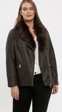 Evans Brown Faux Fur Leather Jacket Coat Bnwt Plus Size 20 Rrp £65