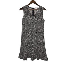 Loft NWT Women's Black Beige Cheetah Print Sleeveless Ruffle Hem Dress Size 8