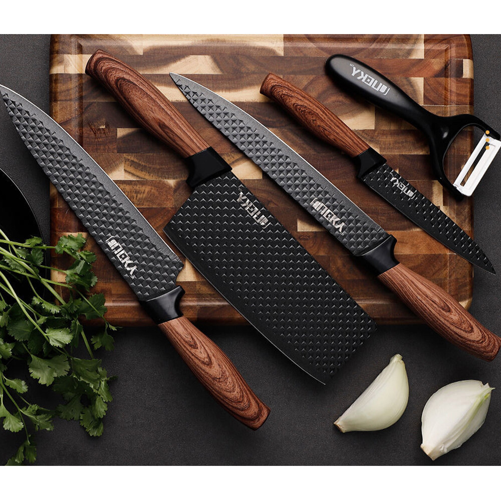 6 PCS Kitchen Knives Set Stainless Steel Chef Cleaver Scissor